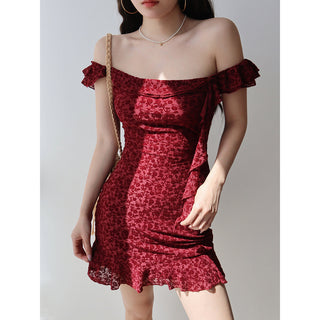 wine red short Dress