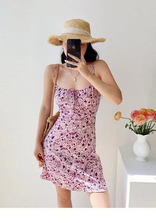 purple floral sling Dress