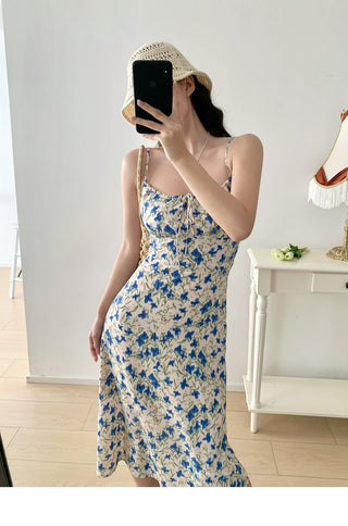 blue butterfly suspender Dress