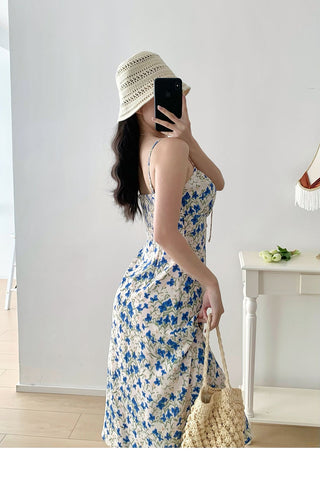 blue butterfly suspender Dress