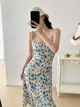 blue butterfly suspender Dress