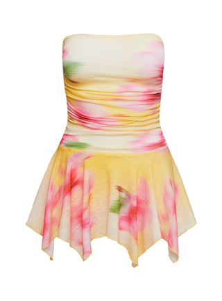 Minxie Strapless Playsuit Yellow  Pink