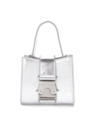 SQUARE MINI LEATHER BUCKLE BAG IN SILVER