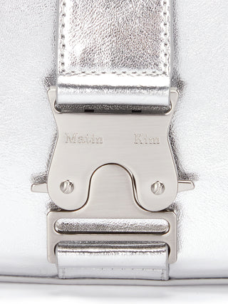SQUARE MINI LEATHER BUCKLE BAG IN SILVER