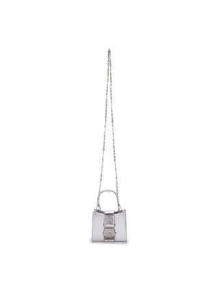 SQUARE MINI LEATHER BUCKLE BAG IN SILVER