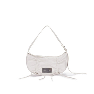 HALF SHIRRING RIBBON ROUND BAG IN IVORY