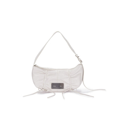 HALF SHIRRING RIBBON ROUND BAG IN IVORY