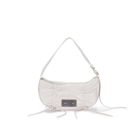 HALF SHIRRING RIBBON ROUND BAG IN IVORY