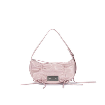 HALF SHIRRING RIBBON ROUND BAG IN PINK