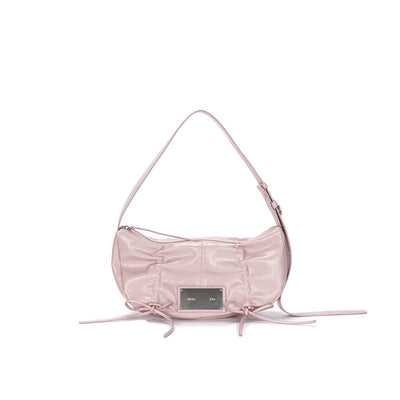 HALF SHIRRING RIBBON ROUND BAG IN PINK