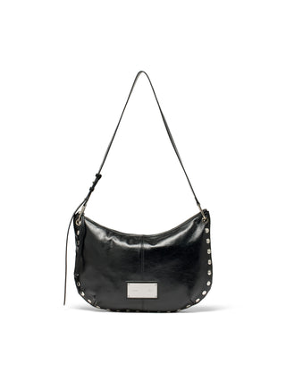 STUD LEATHER HOBO BAG IN BLACK