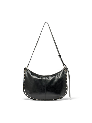 STUD LEATHER HOBO BAG IN BLACK