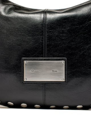 STUD LEATHER HOBO BAG IN BLACK