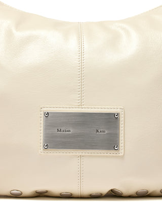 STUD LEATHER HOBO BAG IN IVORY