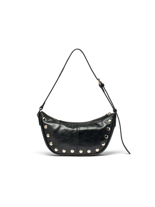 STUD LEATHER SHOULDER BAG IN BLACK