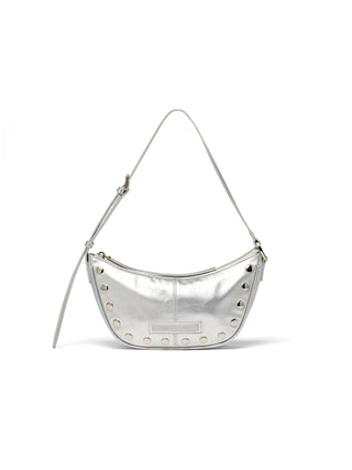 STUD LEATHER SHOULDER BAG IN SILVER