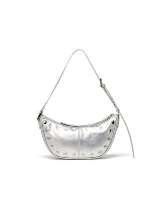 STUD LEATHER SHOULDER BAG IN SILVER