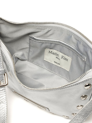 STUD LEATHER SHOULDER BAG IN SILVER