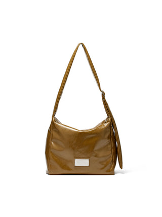 EMBOSSED LOGO LEATHER SHOULDER BAG IN KHAKI