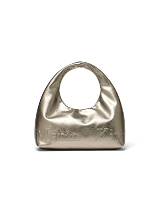 EMBOSSED LOGO LEATHER MINI TOTE BAG IN CHAMPAGNE