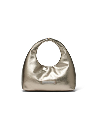 EMBOSSED LOGO LEATHER MINI TOTE BAG IN CHAMPAGNE
