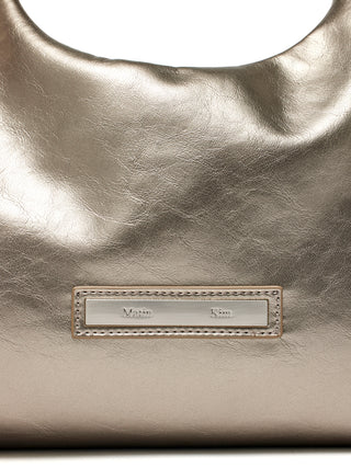EMBOSSED LOGO LEATHER MINI TOTE BAG IN CHAMPAGNE