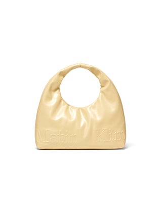 EMBOSSED LOGO LEATHER MINI TOTE BAG IN LIGHT YELLOW