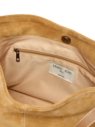 TWO WAY STRAP SUEDE LEATHER BAG IN BEIGE