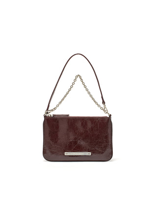 GLOSSY LEATHER MICRO BAG IN BURGUNDY
