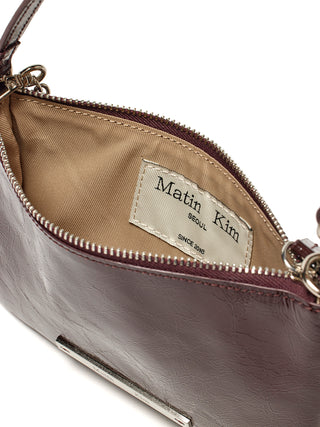 GLOSSY LEATHER MICRO BAG IN BURGUNDY
