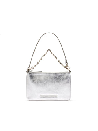 GLOSSY LEATHER MICRO BAG IN SILVER