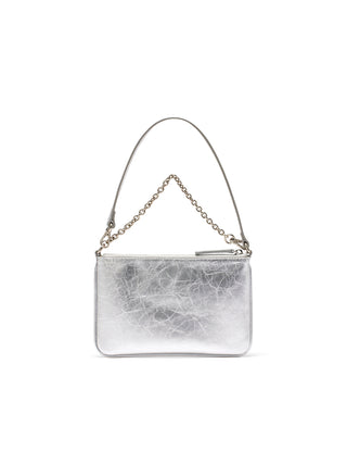 GLOSSY LEATHER MICRO BAG IN SILVER