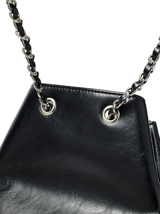 DRAW STRING RIBBON BACK PACK IN BLACK