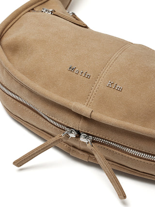 ZIP AROUND SUEDE SHOULDER BAG IN BEIGE
