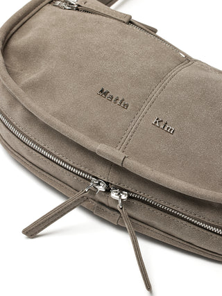 ZIP AROUND SUEDE SHOULDER BAG IN GREY