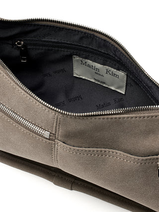 ZIP AROUND SUEDE SHOULDER BAG IN GREY