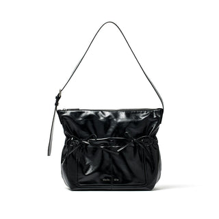 POCKET SHIRRING RIBBON BIG BAG IN BLACK