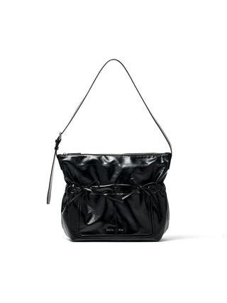 POCKET SHIRRING RIBBON BIG BAG IN BLACK