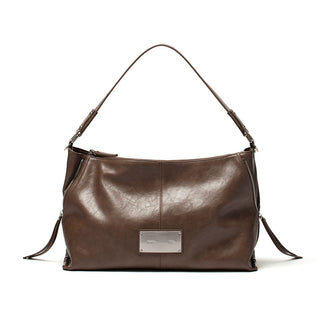 SIDE ZIPPER SHOULDER BAG IN DARK BROWN