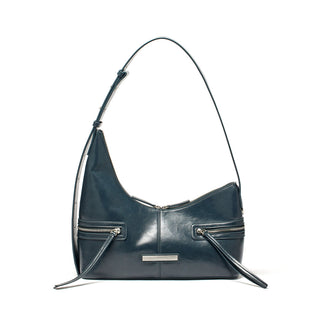 ASYMMETRICAL ZIPPER BAG IN CHARCOAL