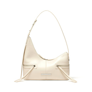 ASYMMETRICAL ZIPPER BAG IN IVORY