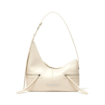 ASYMMETRICAL ZIPPER BAG IN IVORY