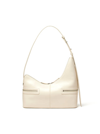 ASYMMETRICAL ZIPPER BAG IN IVORY