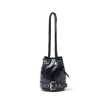 BELTED MINI BUCKET BAG IN BLACK