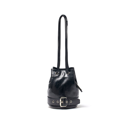 BELTED MINI BUCKET BAG IN BLACK