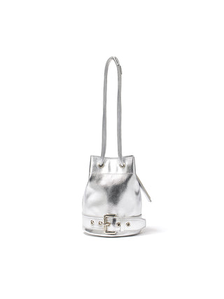 BELTED MINI BUCKET BAG IN SILVER