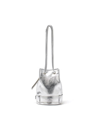 BELTED MINI BUCKET BAG IN SILVER