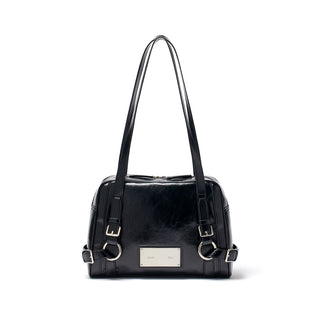 BIKER DETAIL SQUARE SHOULDER BAG IN BLACK