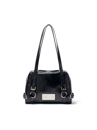 BIKER DETAIL SQUARE SHOULDER BAG IN BLACK