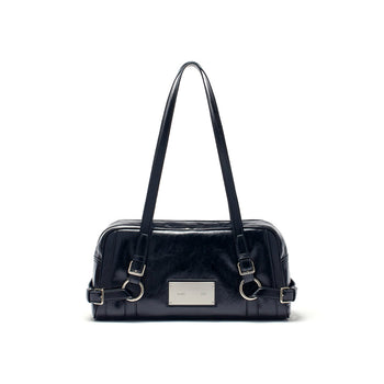 BIKER DETAIL MEDIUM SHOULDER BAG IN BLACK